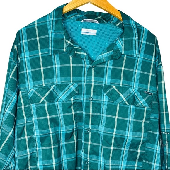 Columbia Omni Shade Green Plaid Button Front Men's Shirt Size XXL - Picture 2 of 6